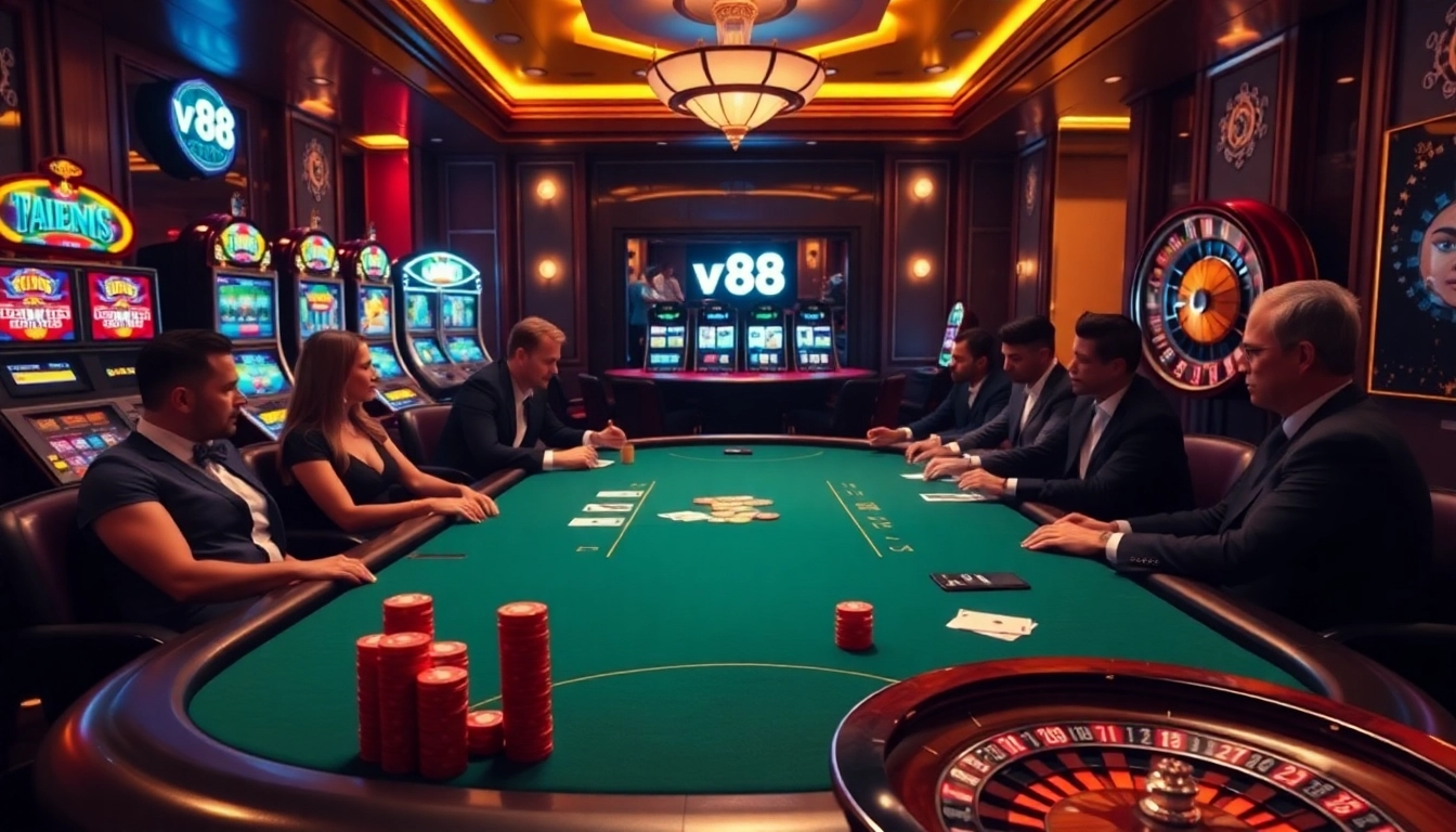 Experience thrilling gameplay at vn 88 casino with poker and slot machines in a luxurious setting.