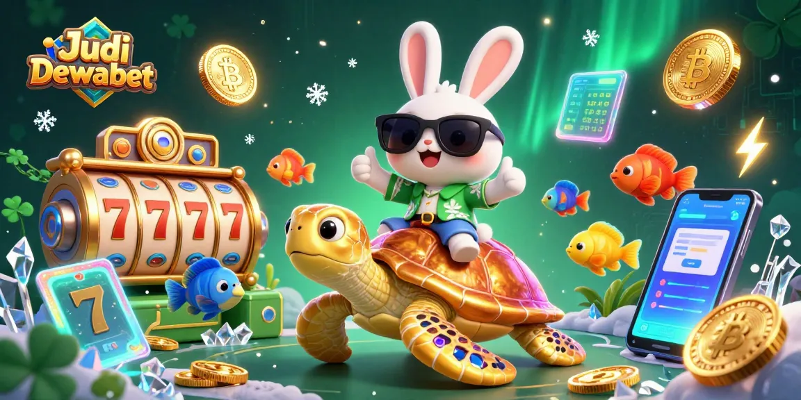 Engage with Judi Dewabet in a vibrant casino gaming scene featuring lucky characters and dynamic elements.