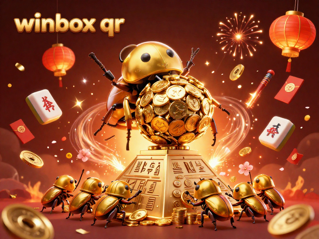 Engage with winbox qr gaming excitement featuring golden beetles amidst festive casino symbols.