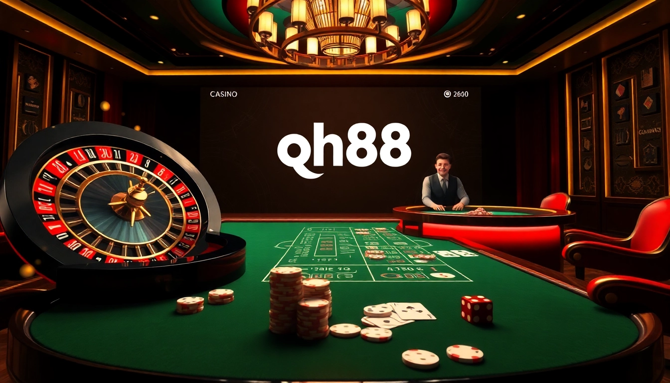 Experience thrilling live gaming action with qh88 at a luxury online casino setting.