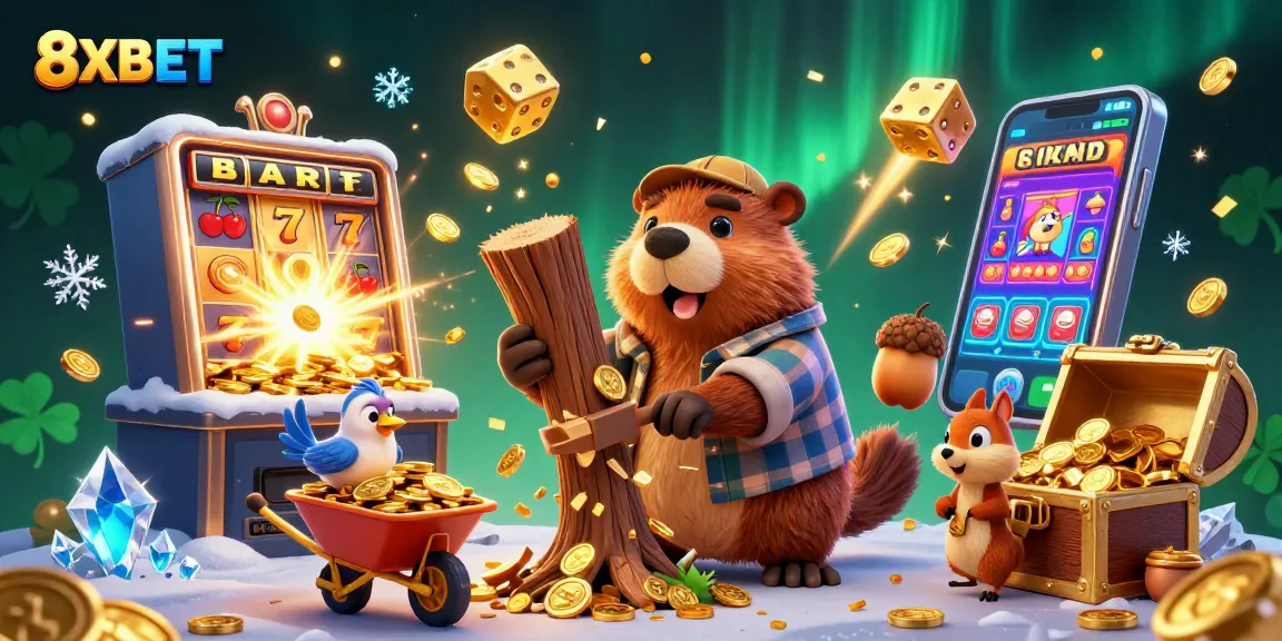 Experience thrilling wins at 8XBET with casino games and vibrant illustrations.