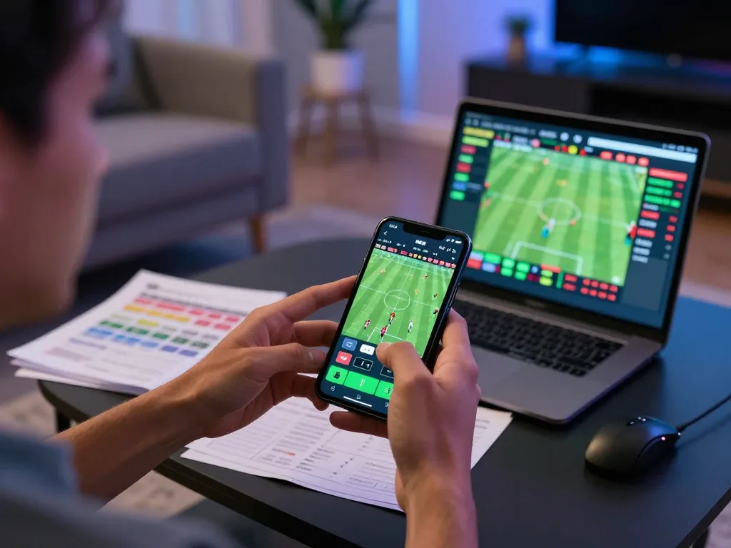 Placing bets on dh88 sports betting app during live event, showcasing excitement and strategy.