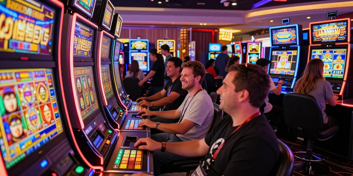 Pengalaman situs slot gacor yang seru di kasino, pemain bermain slot dengan semangat.