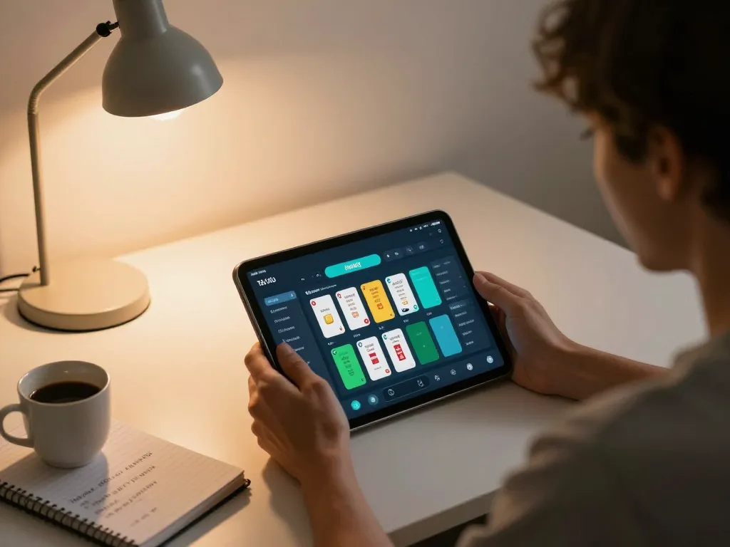 Engaging moment using app tài xỉu online on tablet in a cozy home setup