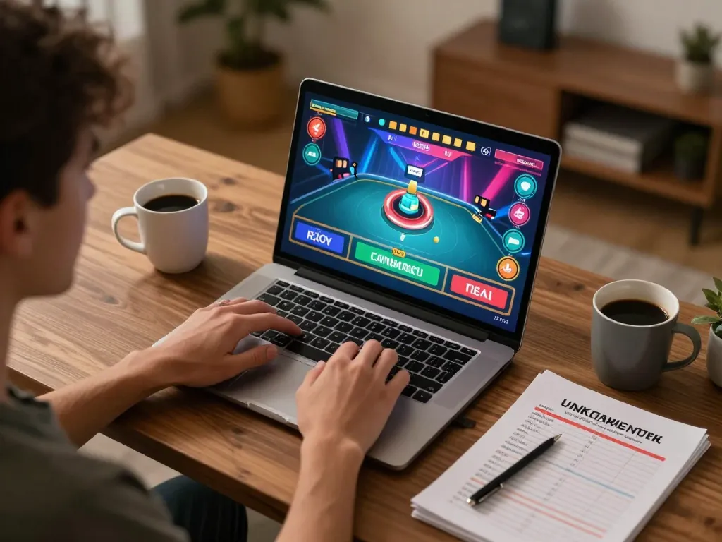 Play on PERI11 platform for online gaming with laptops showcasing live dealer games, bright graphics, and comfortable atmosphere.
