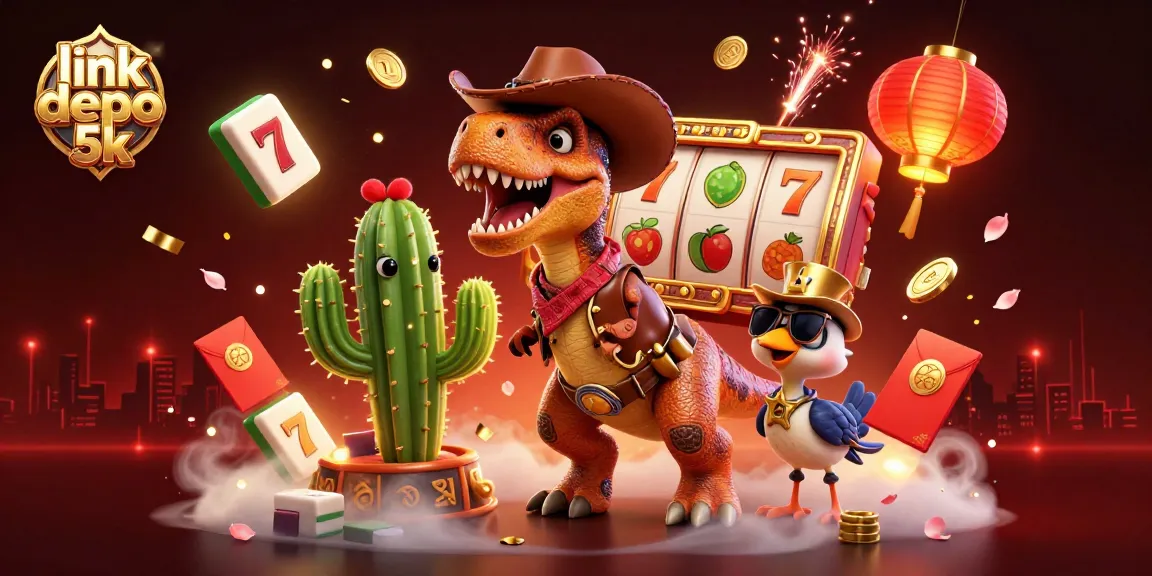 Experience the excitement of link depo 5k with animated slot reels in a vibrant casino scene.