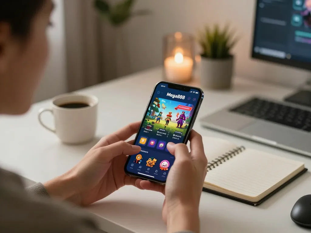 Engaging gameplay with Mega888 mobile app in a cozy home setting for online gaming
