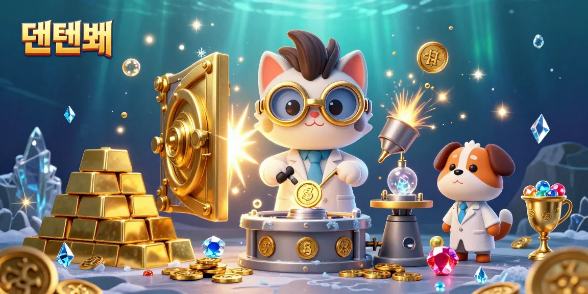 Experience exciting gameplay at 텐텐벳 with a vibrant casino illustration featuring golden treasures and games.