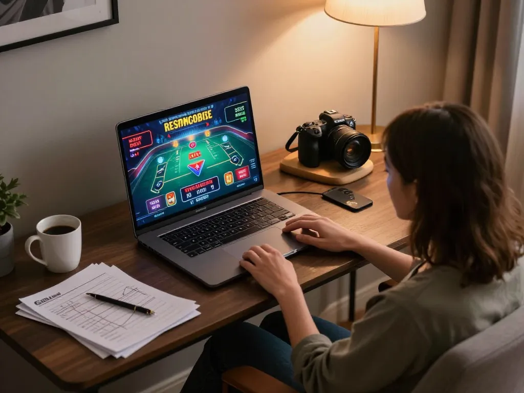 Player enjoying a thrilling king33 online video poker game in a cozy home environment.