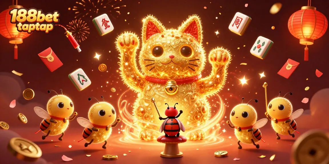 Memenangkan pengalaman taruhan dengan 188bet taptap dan simbol keberuntungan bertaburan di sekelilingnya.