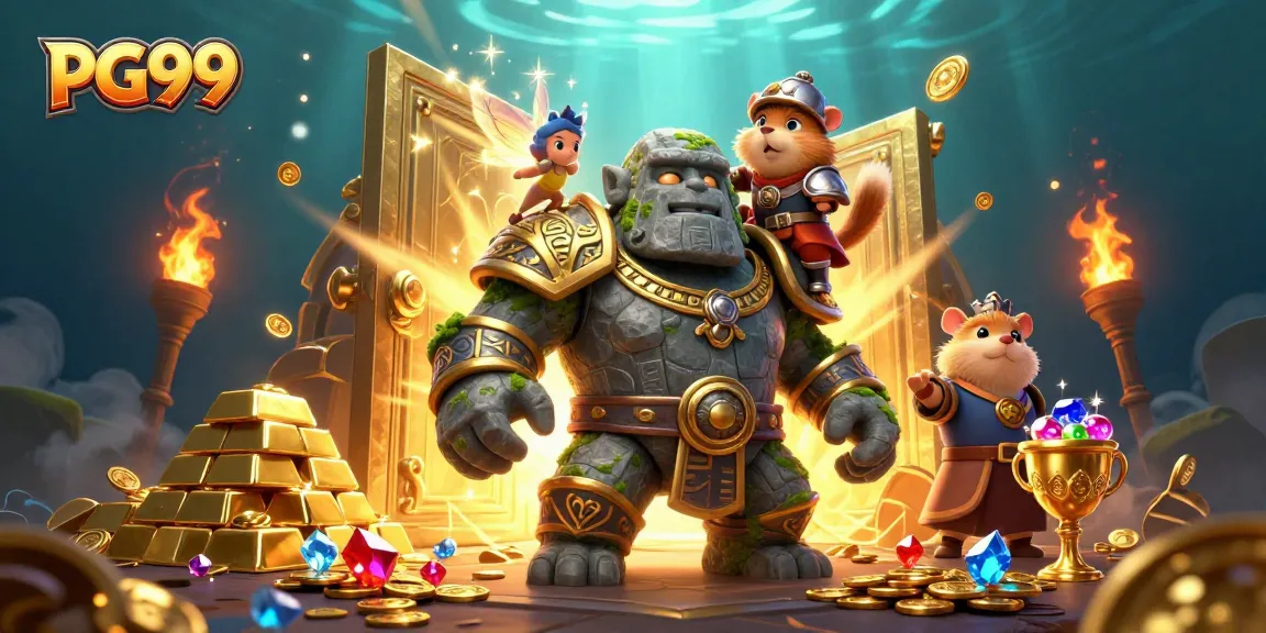 Experience the allure of PG99 as a stone golem guardian comes alive in a magical casino world.