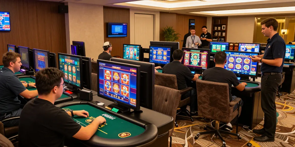 Engaged players exploring OPEN88's vibrant online gaming options in a stylish casino.