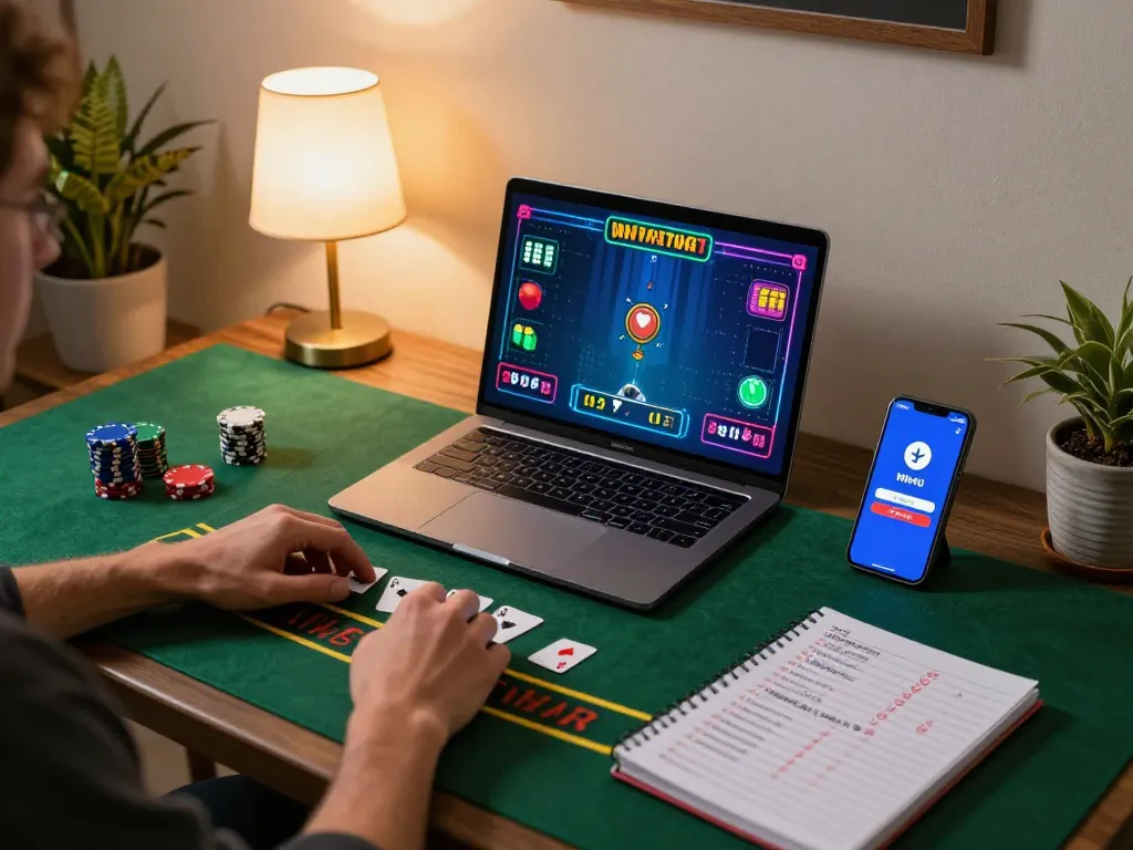 Player enjoying live dealer blackjack on their laptop while using the WIN4U app for bonuses and tips.