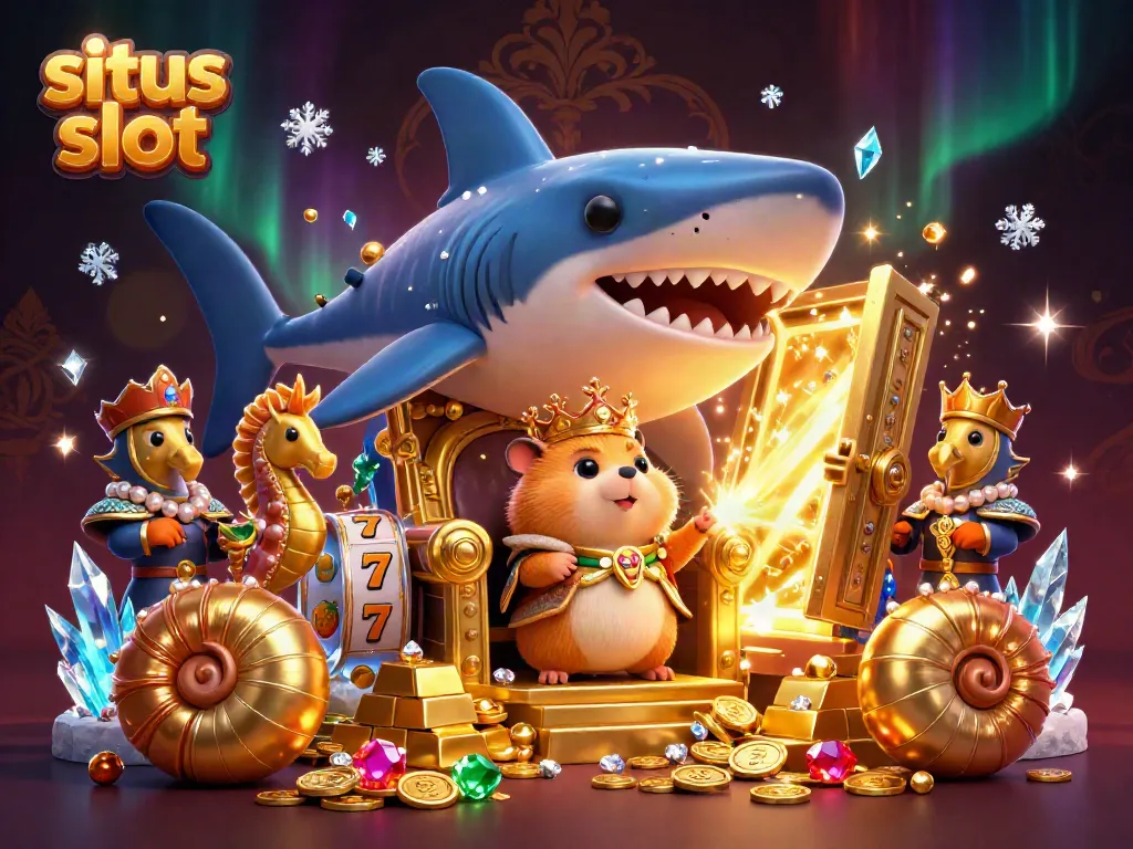 Ilustrasi situs slot dengan raja hamster emas dan elemen slot menarik.