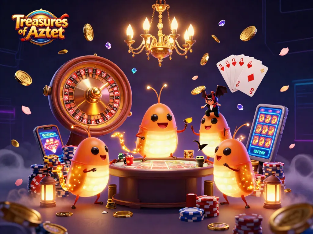 เล่นเกม Treasures of Aztec ในคาสิโนออนไลน์ที่มีแสงไฟสวยงามและสีสันสดใส
