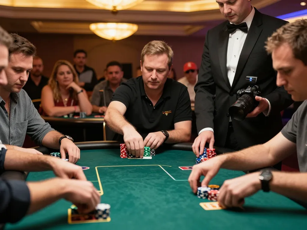 tr88 players calculating their strategy during intense poker action at a Vegas casino.