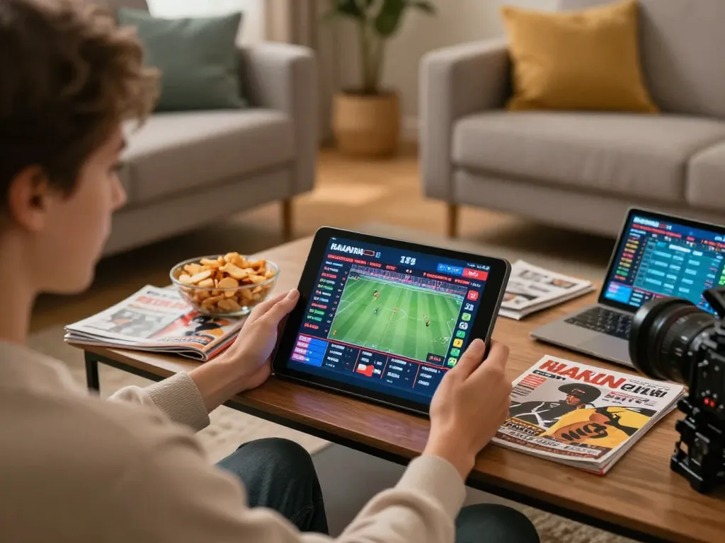 Hubet user placing strategic bets on a tablet in a cozy living room setting
