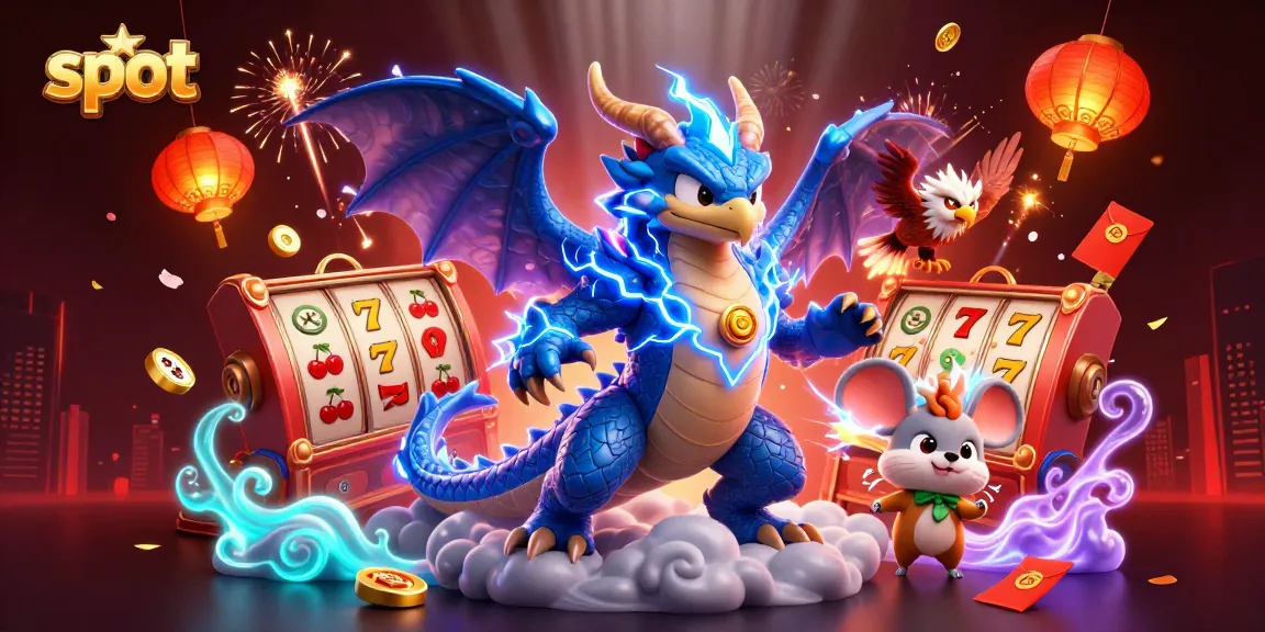 Mainkan slot dengan keberuntungan di tengah naga, elang, dan simbol keberuntungan.