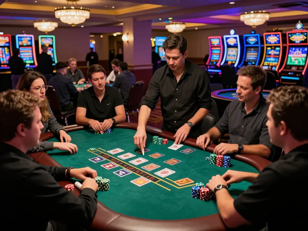 Fly 88 gameplay at a lively blackjack table with engaged players and vibrant casino atmosphere