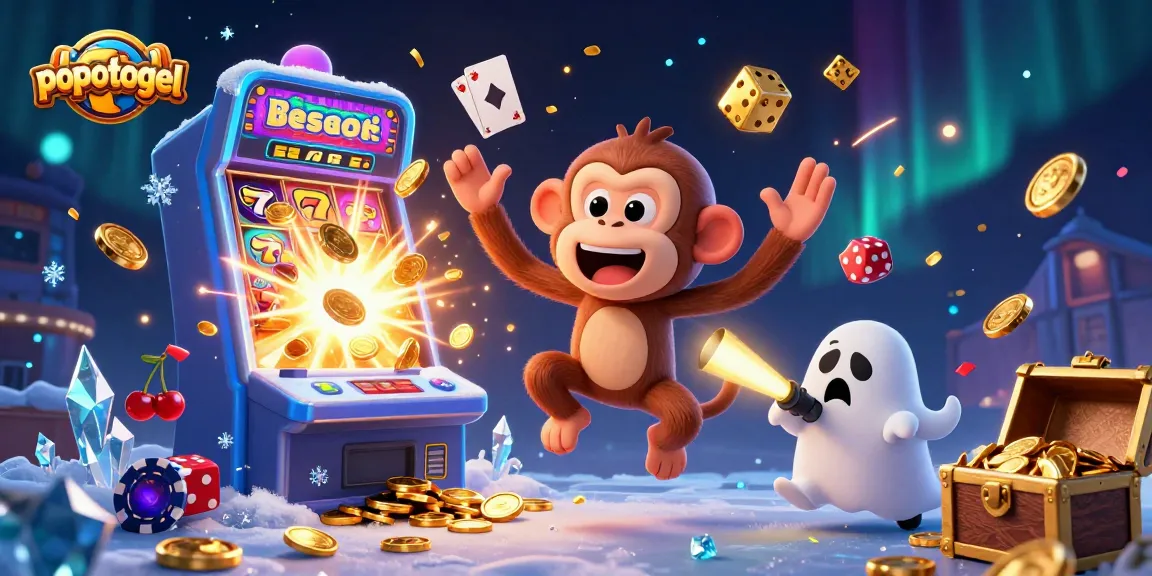 Engage with popotogel as a mischievous monkey juggles casino treasures in a vibrant 3D scene.
