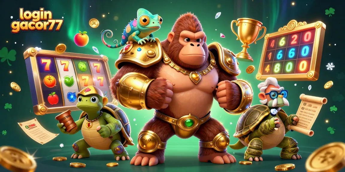 Login gacor77 dengan slot reels berwarna dan simbol keberuntungan yang menarik untuk pemain judi online.