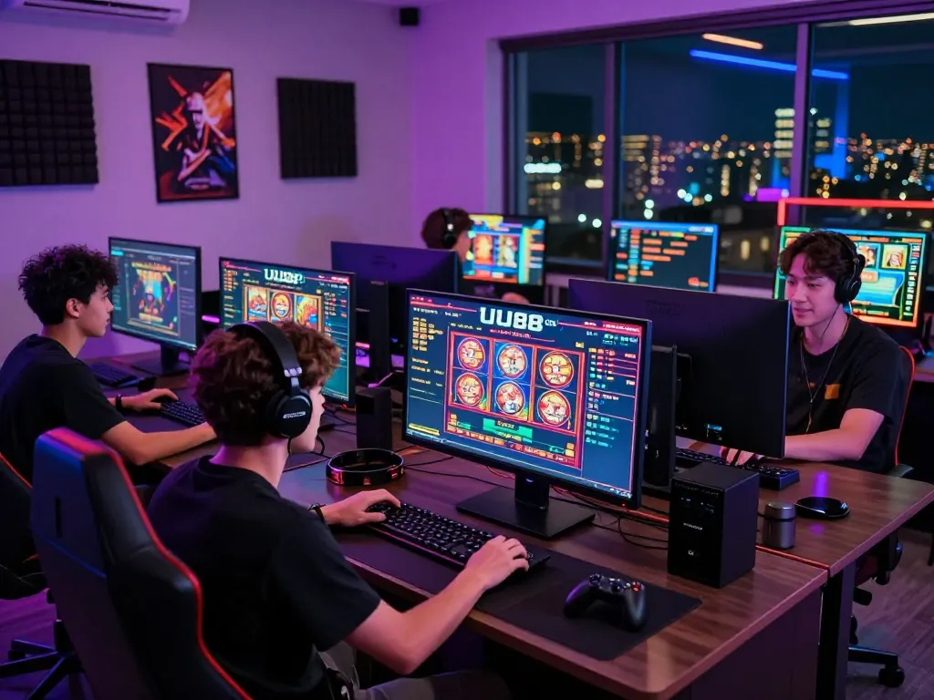 Engaged player enjoying live casino games on UU88 COM with vibrant gaming setup.