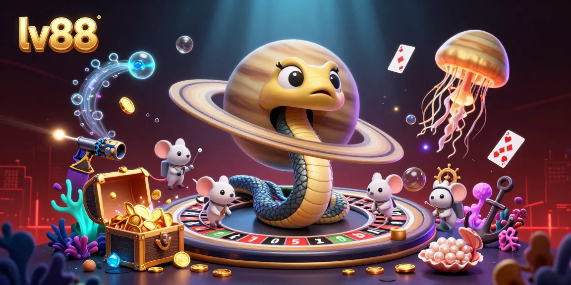 Experience thrilling bets at lv88 with a vibrant cosmic casino scene featuring roulette elements and astronaut mice.