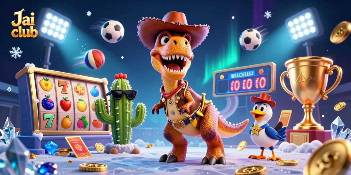 Engage with Jai club's dynamic gaming experience featuring exciting slot reels and cartoon characters.