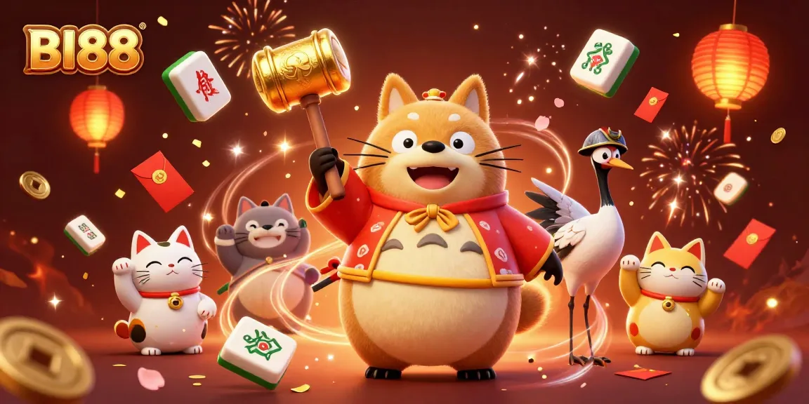 Experience the excitement of BI88's gambling world with vibrant characters and joyful celebrations.