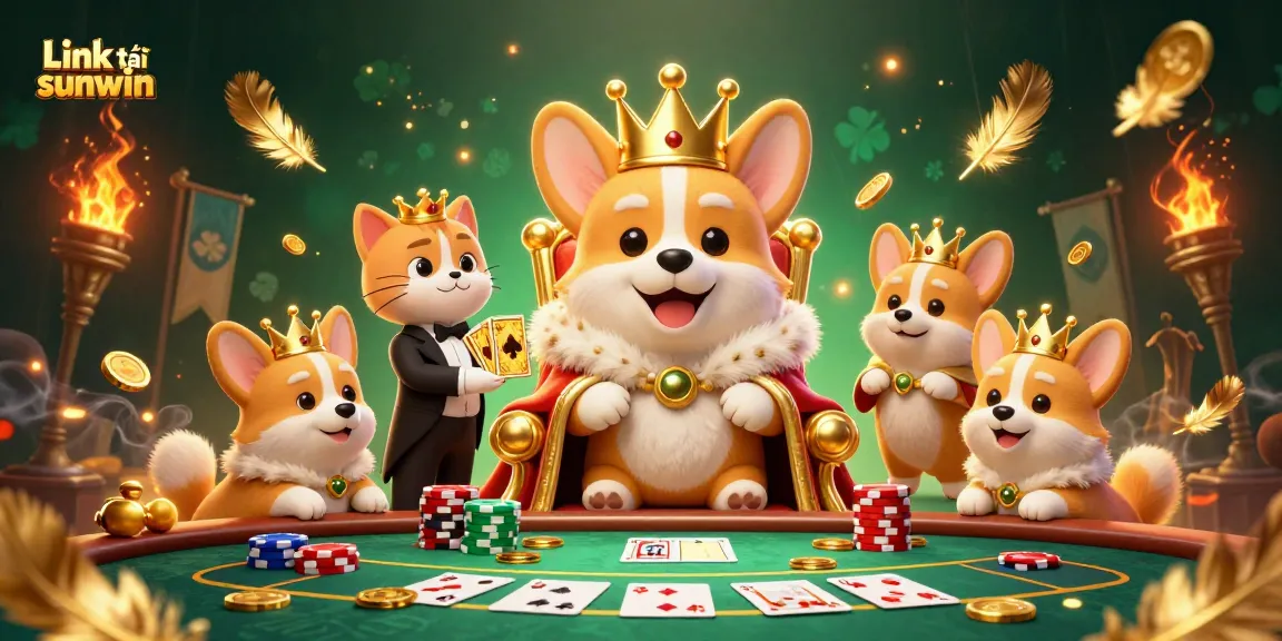 Engage with the exciting Link tải sunwin as royal characters play cards amidst a lavish casino scene.