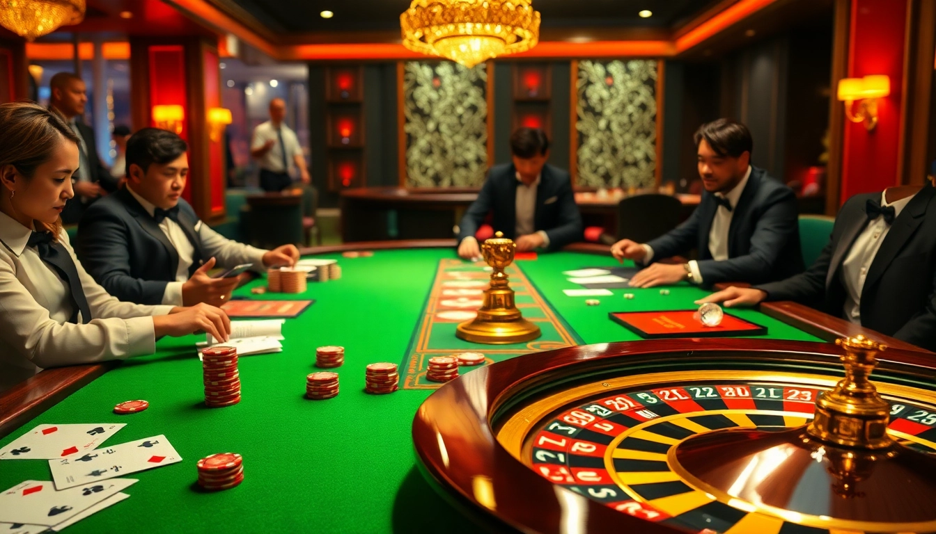 Experience thrilling gameplay at Nhà cái KONG88 with luxurious casino tables and vibrant poker chips.