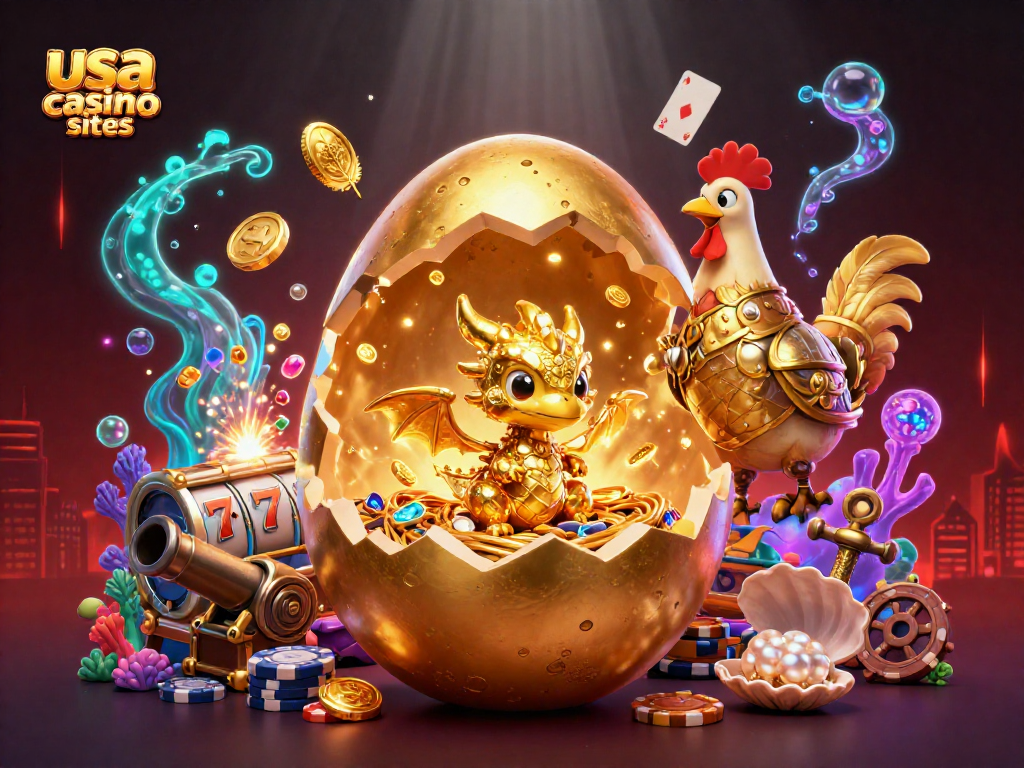 Engage with usa casino sites through golden treasures and a vibrant casino-themed scene.