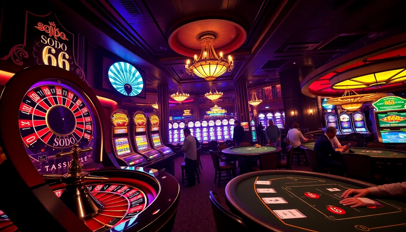SODO 66 players enjoying a lively casino atmosphere with roulette and poker action.
