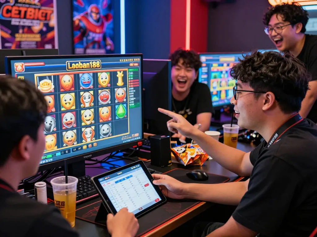 Pemain yang terlibat menikmati permainan slot online Laoban188, menampilkan suasana permainan yang hidup.