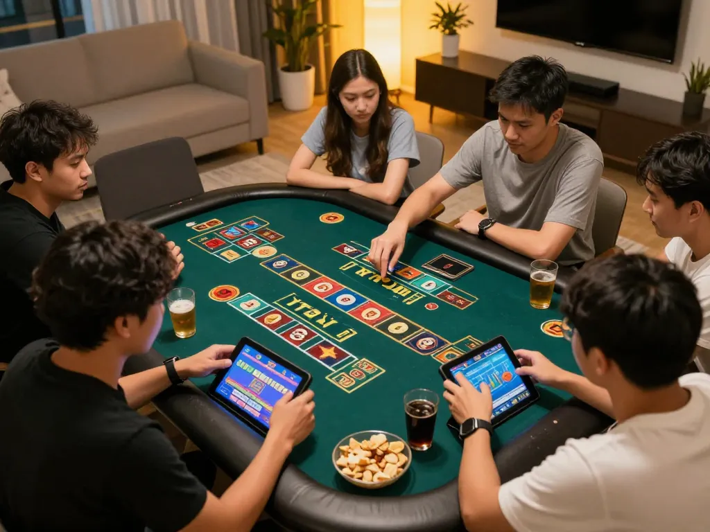 Engaged players enjoying Tài Xỉu MD5 online gaming in cozy settings
