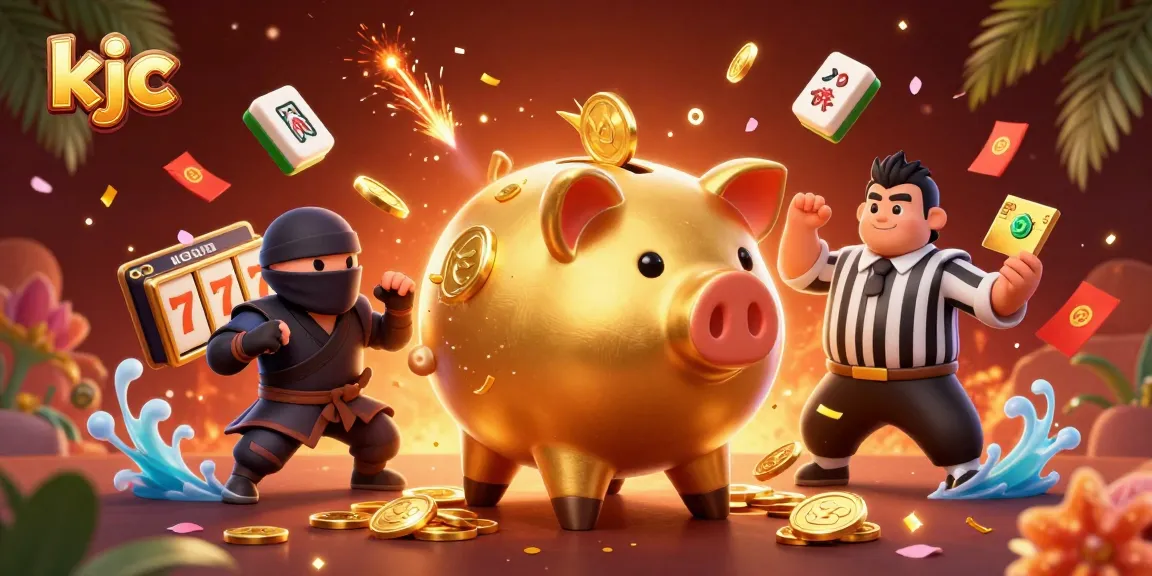 Engage in thrilling slots action with kjc's vibrant golden piggy bank and dynamic game elements.