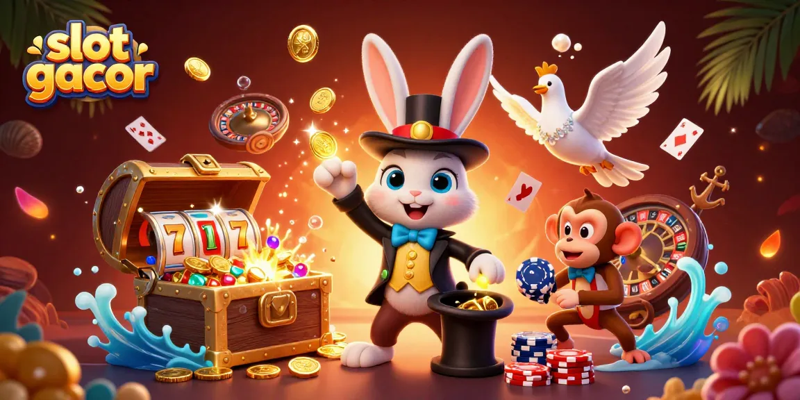 Win big at slot gacor with magical slots and vibrant casino action in this colorful illustration.