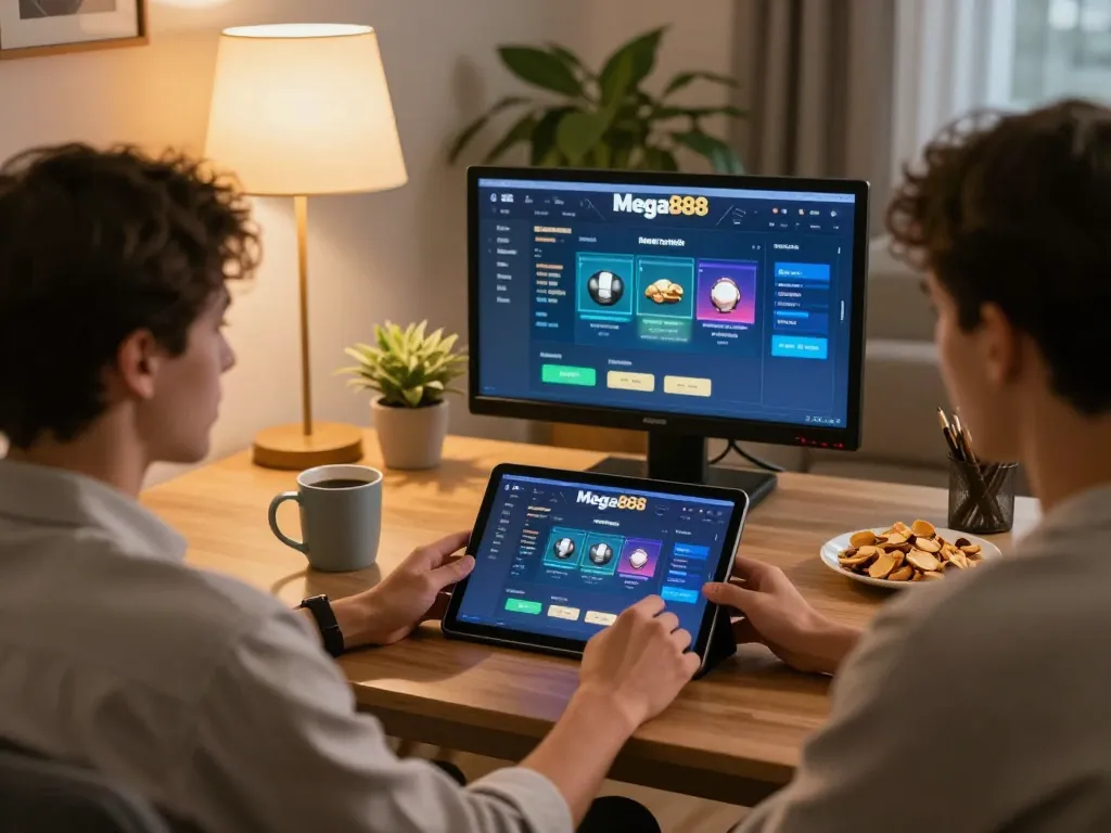 Engaging in online gaming using Mega888 free credit in a cozy home environment.