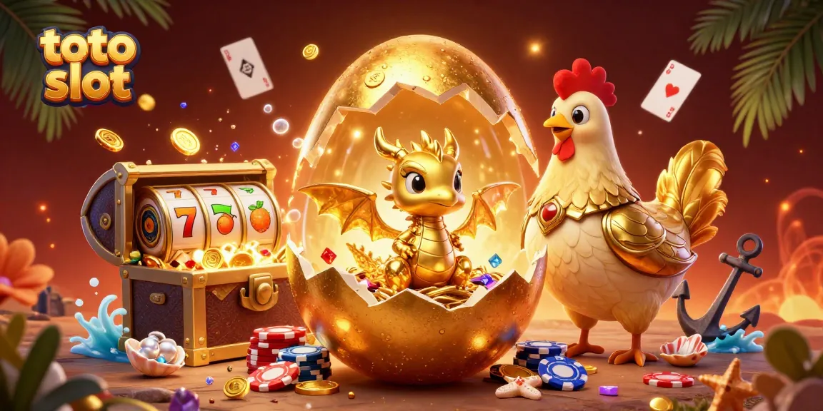 Experience the excitement of toto slot with a golden dragon and poker chips in this vibrant gaming illustration.