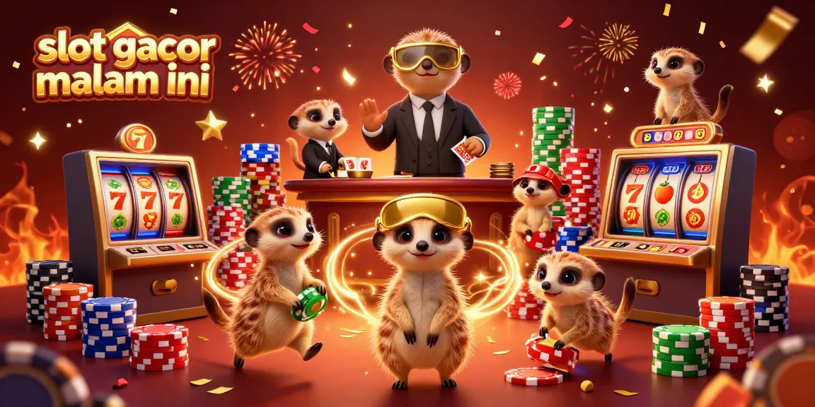 Experience slot gacor malam ini with a lively cartoon meerkat casino scene featuring vibrant slot elements.
