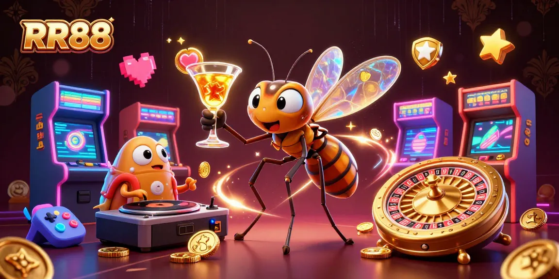 Experience the thrill of RR88's vibrant casino atmosphere with a cartoon mascot and engaging gaming elements.