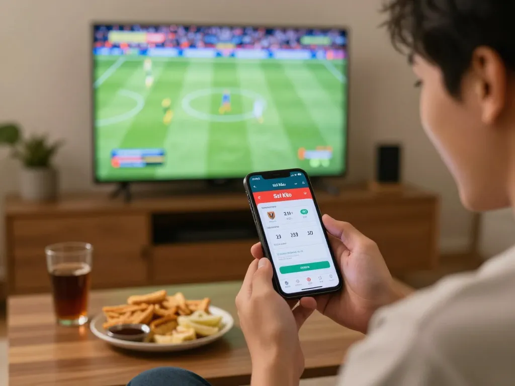 Soi Kèo enthusiasts engaging in live sports betting using their smartphones in a cozy home environment.