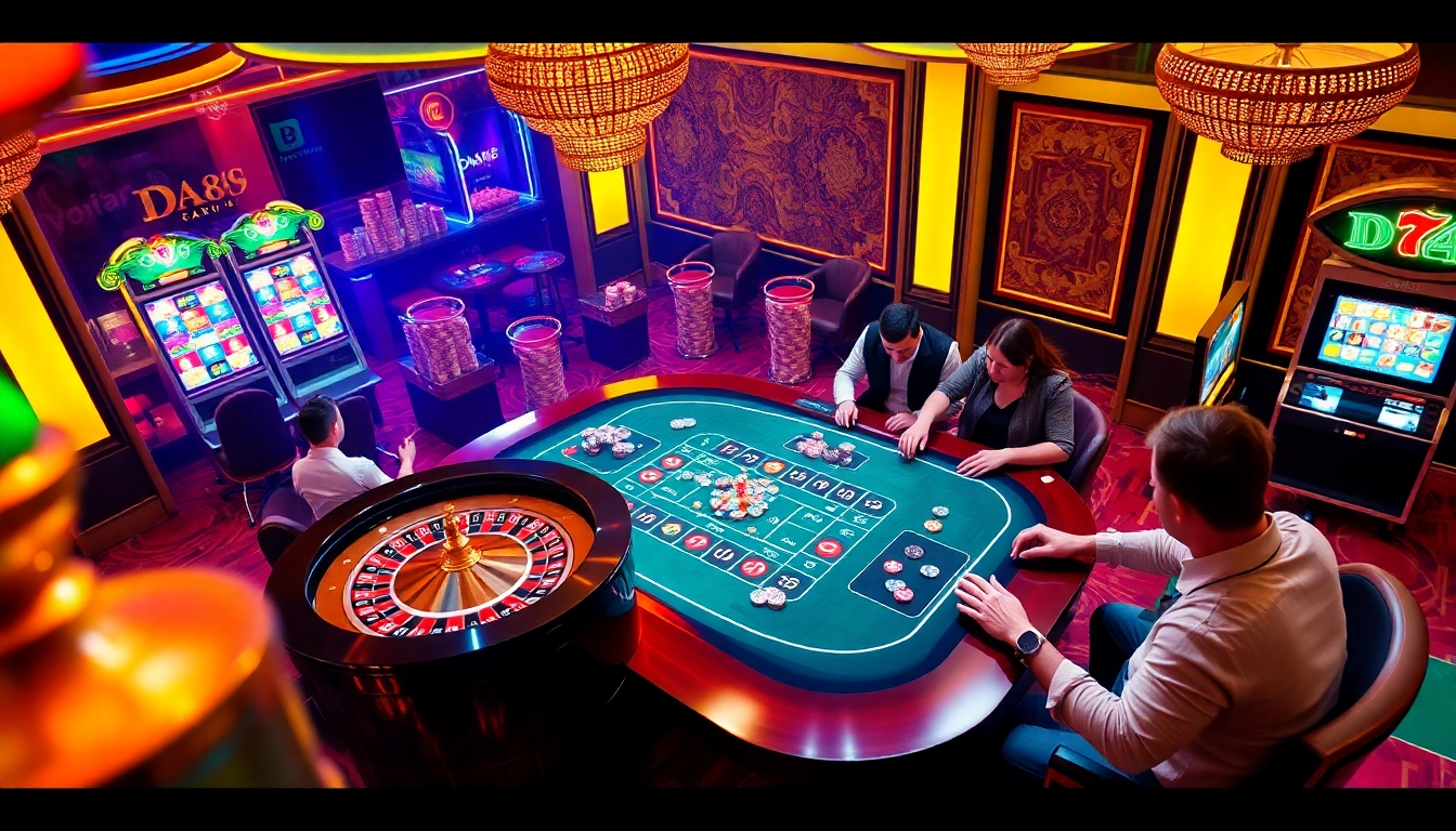 Experience the excitement at dh 88 with players winning big at a casino table, showcasing vibrant poker chips and roulette.