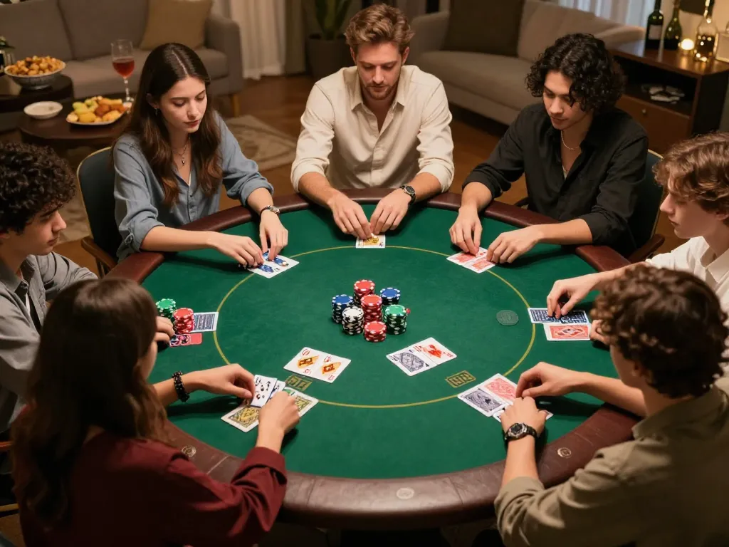 Engaging friends playing poker together while enjoying 88aa games at home.