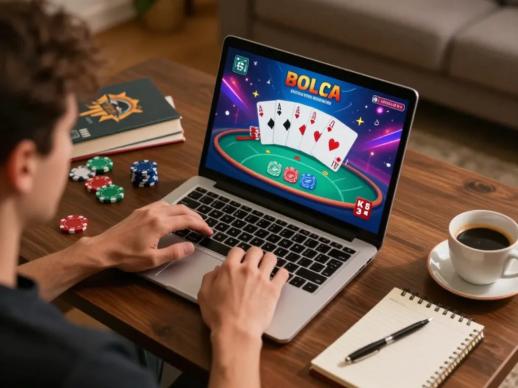 Engaging with go8 online poker game in a cozy home setup, showcasing strategic gameplay and relaxation