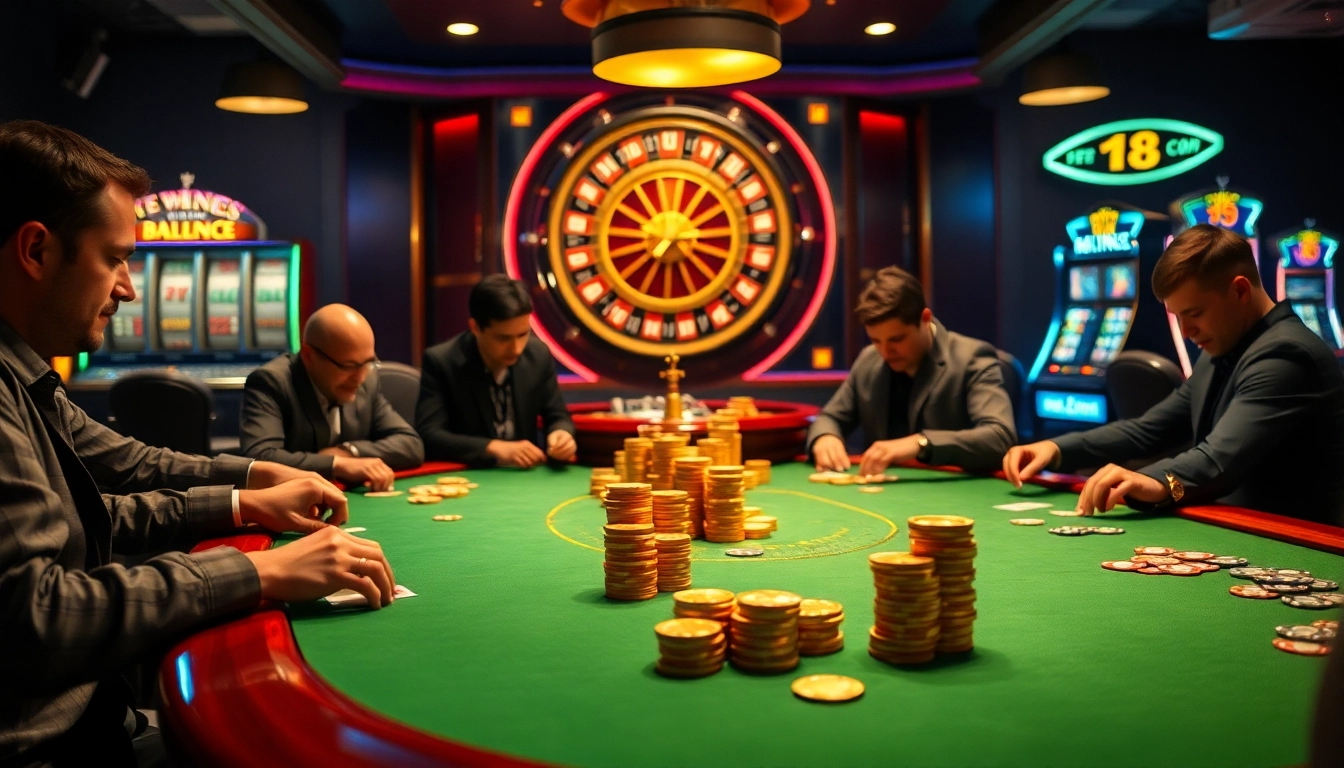 Engaged players at 78winel.com enjoy an exciting poker game under atmospheric lighting.