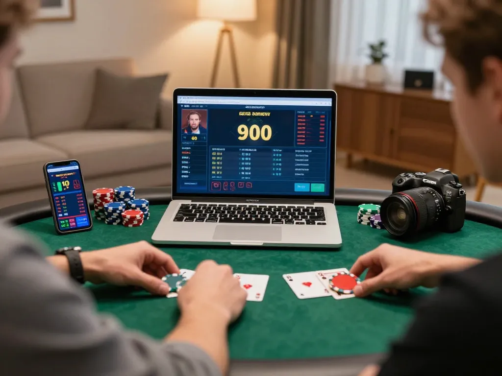 Player enjoying online poker at home while exploring trang chủ uu88 for strategies and games