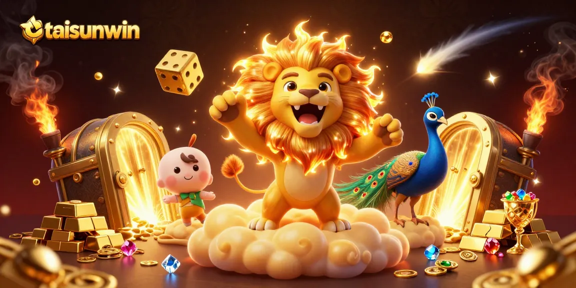 Experience the thrill of winning with taisunwin’s vibrant casino illustration featuring the sun lion and golden elements.