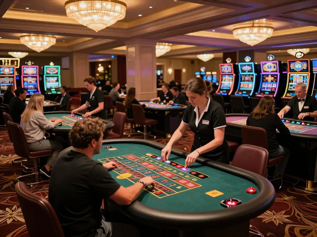 kubet79 players placing bets at roulette tables in a vibrant casino environment