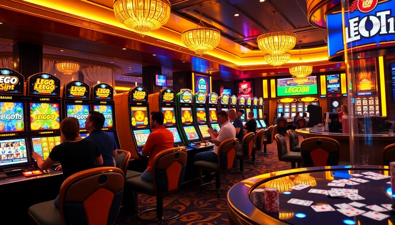 Players enjoying the LEGO138 daftar slot game amid a lively casino atmosphere